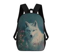 sinyumoney Sac À Dos Scolaire Pour Enfants Imprimé En 3D White Wolf in Bloom Sacs À Dos, Sacs À Dos De Voyage Décontractés, Grand Sac À Dos De Jour Pour Garçons 17inch