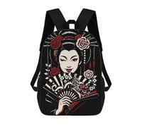 sinyumoney Sac À Dos Scolaire Pour Enfants Imprimé En 3D Winking Geisha with Dragon Fan Sac À Dos De Sport Pour Garçons Et Filles, Sac À Dos Tendance 17inch