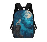 sinyumoney Sac À Dos Scolaire Pour Enfants Imprimé En 3D Wolf Howl in Moon Night Sacs À Dos, Sacs À Dos De Voyage Décontractés, Grand Sac À Dos De Jour Pour Garçons 17inch