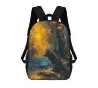 sinyumoney Sac À Dos Scolaire Pour Enfants Imprimé En 3D Wolf in Autumn Forest Painting Sacs À Dos, Sacs À Dos De Voyage Décontractés, Grand Sac À Dos De Jour Pour Garçons 17inch