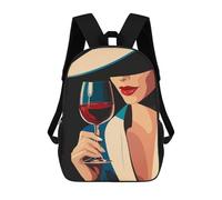 sinyumoney Sac À Dos Scolaire Pour Enfants Imprimé En 3D Woman with Wine Glass Sacs À Dos, Sacs À Dos De Voyage Décontractés, Grand Sac À Dos De Jour Pour Garçons 17inch