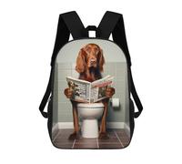 sinyumoney Sac À Dos Scolaire Pour Enfants Irish Setter on The Toilet Sac À Dos Décontracté Pour Les Voyages, Imprimé En 3D, Pour Garçons Et Filles, Grande Capacité 17inch