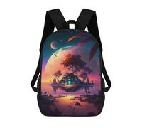 sinyumoney Sac À Dos Scolaire Pour Enfants Island with Giant Tree And Moon Sac À Dos Décontracté Pour Les Voyages, Imprimé En 3D, Pour Garçons Et Filles, Grande Capacité 17inch