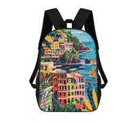 sinyumoney Sac À Dos Scolaire Pour Enfants Italy Cinque Terre Minimalist Illustration Sac À Dos Décontracté Pour Les Voyages, Imprimé En 3D, Pour Garçons Et Filles, Grande Capacité 17inch