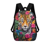sinyumoney Sac À Dos Scolaire Pour Enfants Jaguar in Jungle Bloom Sac À Dos Décontracté Pour Les Voyages, Imprimé En 3D, Pour Garçons Et Filles, Grande Capacité 17inch