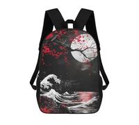 sinyumoney Sac À Dos Scolaire Pour Enfants Japanese Moon Red Sac À Dos Décontracté Pour Les Voyages, Imprimé En 3D, Pour Garçons Et Filles, Grande Capacité 17inch