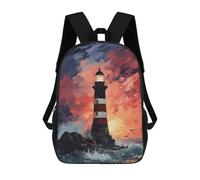 sinyumoney Sac À Dos Scolaire Pour Enfants Lighthouse Sunset Sac À Dos Décontracté Pour Les Voyages, Imprimé En 3D, Pour Garçons Et Filles, Grande Capacité 17inch