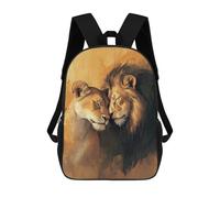 sinyumoney Sac À Dos Scolaire Pour Enfants Lion Couple Portrait Sac À Dos Décontracté Pour Les Voyages, Imprimé En 3D, Pour Garçons Et Filles, Grande Capacité 17inch