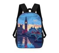 sinyumoney Sac À Dos Scolaire Pour Enfants London Big Ben Pixel Art Sac À Dos Décontracté Pour Les Voyages, Imprimé En 3D, Pour Garçons Et Filles, Grande Capacité 17inch