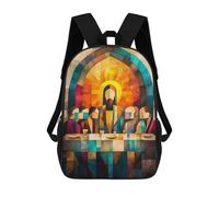 sinyumoney Sac À Dos Scolaire Pour Enfants Modern Cubist Vision of The Last Supper Sac À Dos Décontracté Pour Les Voyages, Imprimé En 3D, Pour Garçons Et Filles, Grande Capacité 17inch