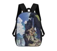 sinyumoney Sac À Dos Scolaire Pour Enfants Mountain Retreat with Waterfall Sac À Dos Scolaire Tendance Sac À Dos De Voyage Unisexe Tendance Sac À Dos 3D Cool 17inch