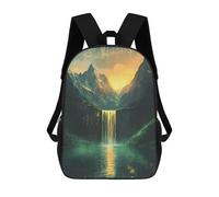 sinyumoney Sac À Dos Scolaire Pour Enfants Mountain Waterfall Sunset Sac À Dos Décontracté Pour Les Voyages, Imprimé En 3D, Pour Garçons Et Filles, Grande Capacité 17inch