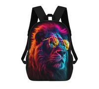 sinyumoney Sac À Dos Scolaire Pour Enfants Neon Lion Sunglasses Art -1 Sac À Dos Scolaire Pour Enfants, Style Décontracté Et Tendance, Imprimé En 3D, Amusant Et Original 17inch