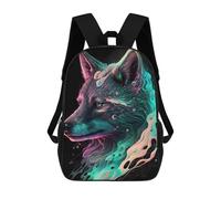 sinyumoney Sac À Dos Scolaire Pour Enfants Neon Wolf Portrait-6 Sac À Dos Scolaire Tendance Sac À Dos De Voyage Unisexe Tendance Sac À Dos 3D Cool 17inch