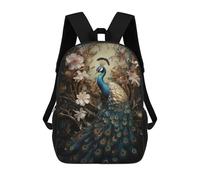 sinyumoney Sac À Dos Scolaire Pour Enfants Peacock in Floral Frame Sac À Dos Décontracté Pour Les Voyages, Imprimé En 3D, Pour Garçons Et Filles, Grande Capacité 17inch