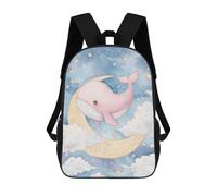 sinyumoney Sac À Dos Scolaire Pour Enfants Pink Whale on Moon Watercolor Art Sac À Dos Décontracté Pour Les Voyages, Imprimé En 3D, Pour Garçons Et Filles, Grande Capacité 17inch