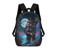 sinyumoney Sac À Dos Scolaire Pour Enfants Pirate Ship Moonlight Sac À Dos Décontracté Pour Les Voyages, Imprimé En 3D, Pour Garçons Et Filles, Grande Capacité 17inch