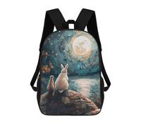 sinyumoney Sac À Dos Scolaire Pour Enfants Rabbit And Cat Under Full Moon Sac À Dos Décontracté Pour Les Voyages, Imprimé En 3D, Pour Garçons Et Filles, Grande Capacité 17inch