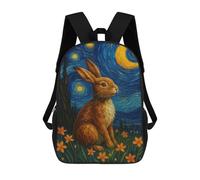 sinyumoney Sac À Dos Scolaire Pour Enfants Rabbit in Starry Night Style Sac À Dos Décontracté Pour Les Voyages, Imprimé En 3D, Pour Garçons Et Filles, Grande Capacité 17inch