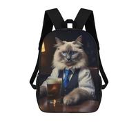 sinyumoney Sac À Dos Scolaire Pour Enfants Ragdoll Cat in The Pub Sac À Dos Scolaire Tendance Sac À Dos De Voyage Unisexe Tendance Sac À Dos 3D Cool 17inch