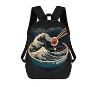 sinyumoney Sac À Dos Scolaire Pour Enfants Ramen Bowl with Great Wave Sac À Dos Décontracté Pour Les Voyages, Imprimé En 3D, Pour Garçons Et Filles, Grande Capacité 17inch