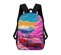sinyumoney Sac À Dos Scolaire Pour Enfants Red Cars Pink Cherry Bloss Sac À Dos Décontracté Pour Les Voyages, Imprimé En 3D, Pour Garçons Et Filles, Grande Capacité 17inch