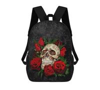 sinyumoney Sac À Dos Scolaire Pour Enfants Red Roses And Skull Sac À Dos Décontracté Pour Les Voyages, Imprimé En 3D, Pour Garçons Et Filles, Grande Capacité 17inch