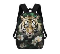 sinyumoney Sac À Dos Scolaire Pour Enfants Silver Tiger Flowers 2 Sac À Dos Décontracté Pour Les Voyages, Imprimé En 3D, Pour Garçons Et Filles, Grande Capacité 17inch