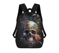 sinyumoney Sac À Dos Scolaire Pour Enfants Skull And Flowers Sac À Dos Décontracté Pour Les Voyages, Imprimé En 3D, Pour Garçons Et Filles, Grande Capacité 17inch
