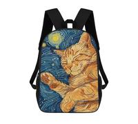 sinyumoney Sac À Dos Scolaire Pour Enfants Sleeping Cat Starry Night Art Sac À Dos Scolaire Pour Enfants, Style Décontracté Et Tendance, Imprimé En 3D, Amusant Et Original 17inch