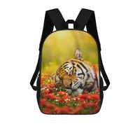 sinyumoney Sac À Dos Scolaire Pour Enfants Sleeping Tiger in A Field of Flowers Sac À Dos Scolaire Pour Enfants, Style Décontracté Et Tendance, Imprimé En 3D, Amusant Et Original 17inch