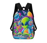 sinyumoney Sac À Dos Scolaire Pour Enfants Space DJ Alien Party Sac À Dos Scolaire Tendance Sac À Dos De Voyage Unisexe Tendance Sac À Dos 3D Cool 17inch