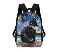 sinyumoney Sac À Dos Scolaire Pour Enfants Starry Night Cat Canvas Print Sac À Dos Scolaire Tendance Sac À Dos De Voyage Unisexe Tendance Sac À Dos 3D Cool 17inch