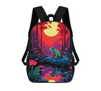 sinyumoney Sac À Dos Scolaire Pour Enfants Sunset Frog Pixel Art Sac À Dos Décontracté Pour Les Voyages, Imprimé En 3D, Pour Garçons Et Filles, Grande Capacité 17inch
