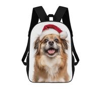 sinyumoney Sac À Dos Scolaire Pour Enfants Tibetan Spaniel Dog with Santa Hat Sac À Dos Décontracté Pour Les Voyages, Imprimé En 3D, Pour Garçons Et Filles, Grande Capacité 17inch