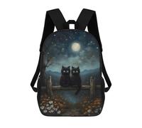 sinyumoney Sac À Dos Scolaire Pour Enfants Two Black Cats Under Moonlight Sac À Dos Décontracté Pour Les Voyages, Imprimé En 3D, Pour Garçons Et Filles, Grande Capacité 17inch
