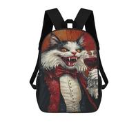 sinyumoney Sac À Dos Scolaire Pour Enfants Vampire Cat with Wine Glass -1 Sac À Dos Scolaire Tendance Sac À Dos De Voyage Unisexe Tendance Sac À Dos 3D Cool 17inch