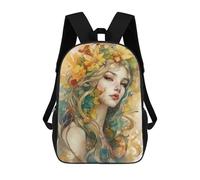 sinyumoney Sac À Dos Scolaire Pour Enfants Watercolor Floral Portrait Sac À Dos Décontracté Pour Les Voyages, Imprimé En 3D, Pour Garçons Et Filles, Grande Capacité 17inch