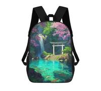 sinyumoney Sac À Dos Scolaire Pour Enfants Waterfall Shrine Cherry Blossom Sac À Dos Décontracté Pour Les Voyages, Imprimé En 3D, Pour Garçons Et Filles, Grande Capacité 17inch