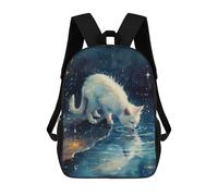 sinyumoney Sac À Dos Scolaire Pour Enfants White Cat Drinking Water at Night Sac À Dos Décontracté Pour Les Voyages, Imprimé En 3D, Pour Garçons Et Filles, Grande Capacité 17inch