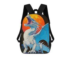 sinyumoney Sac À Dos Scolaire Pour Enfants White Dragon Roaring at The Moon Sac À Dos Décontracté Pour Les Voyages, Imprimé En 3D, Pour Garçons Et Filles, Grande Capacité 17inch