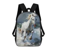 sinyumoney Sac À Dos Scolaire Pour Enfants White Horse Running Through Waves Sac À Dos Décontracté Pour Les Voyages, Imprimé En 3D, Pour Garçons Et Filles, Grande Capacité 17inch