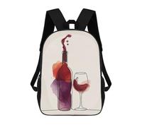 sinyumoney Sac À Dos Scolaire Pour Enfants Wine Bottle And Glass Illustration Sac À Dos Décontracté Pour Les Voyages, Imprimé En 3D, Pour Garçons Et Filles, Grande Capacité 17inch