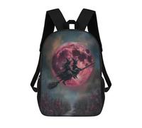 sinyumoney Sac À Dos Scolaire Pour Enfants Witches Flying on Broomstick with Red Moon Sac À Dos Décontracté Pour Les Voyages, Imprimé En 3D, Pour Garçons Et Filles, Grande Capacité 17inch