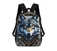 sinyumoney Sac À Dos Scolaire Pour Enfants Wolf Portrait with Dreamcatcher Elements Sac À Dos Scolaire Tendance Sac À Dos De Voyage Unisexe Tendance Sac À Dos 3D Cool 17inch
