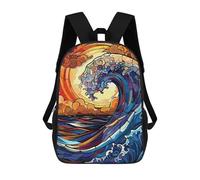 sinyumoney Sac À Dos Scolaire Pour Filles Stained Glass Ocean Wave Sac À Dos Décontracté Et Léger Pour Garçons Et Filles, Idéal Pour Les Élèves Du Collège