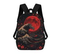 sinyumoney Sac À Dos Scolaire Red Moon Wave Japanese Art Sac À Dos Scolaire Enfant Imprimé En 3D, Sac De Voyage Tendance, Sac D'école Garçon 17inch