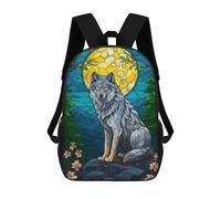 sinyumoney Sac À Dos Scolaire Stained Glass Wolf Under Moonlight Sac À Dos Scolaire Enfant Imprimé En 3D, Sac De Voyage Tendance, Sac D'école Garçon 17inch