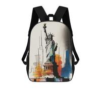 sinyumoney Sac À Dos Scolaire Statue of Liberty Watercolor Sketch Sac À Dos Scolaire Enfant Imprimé En 3D, Sac De Voyage Tendance, Sac D'école Garçon 17inch