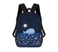 sinyumoney Sac À Dos Scolaire Whale And Jellyfish Under Moonlight Sac À Dos Scolaire Enfant Imprimé En 3D, Sac De Voyage Tendance, Sac D'école Garçon 17inch